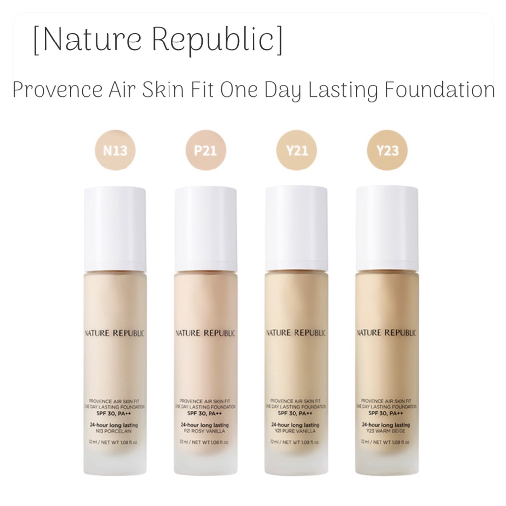 [Nature Republic] Base Duradoura De Um Dia Provence Air Skin Fit-32ml-Porcelana N13-P21 Rosy Vanilla-Y21 Pure Y23 Bege Quente