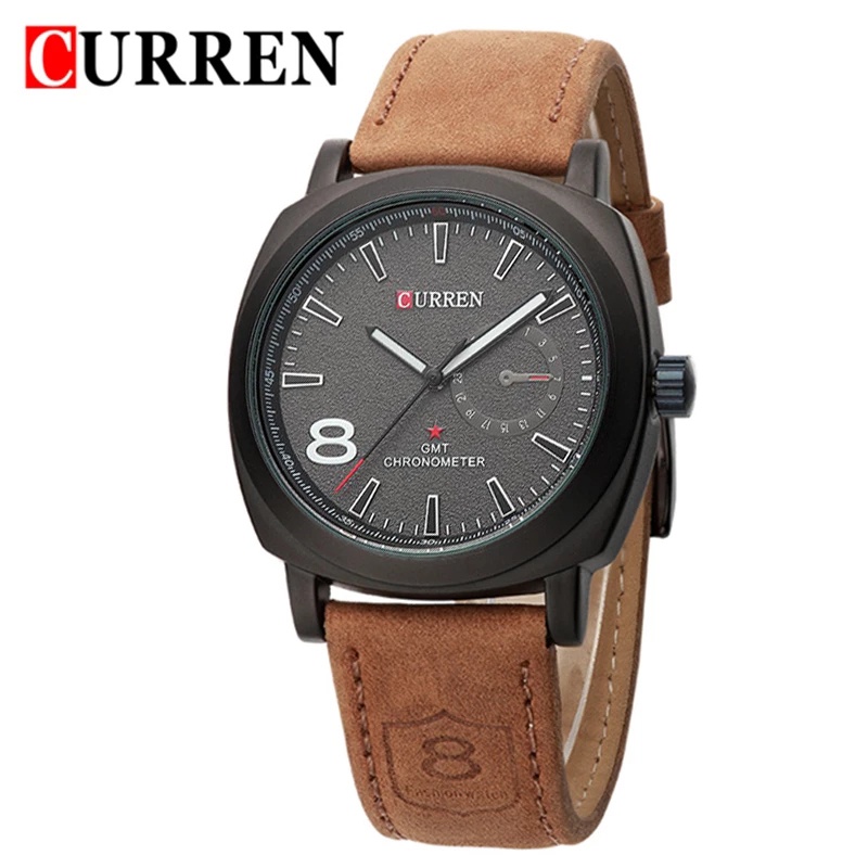CURREN Relógios Masculinos Marca Original Clássico Big Dial Couro Casual Esportes Quartzo Impermeável 8139 X