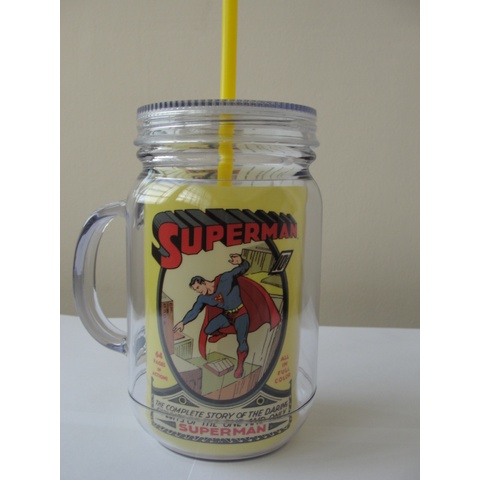 Caneca Jarra Infantil Super Herois Acrilica com Tampa e Canudo