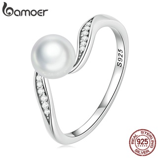 Bamoer Anel De Dedo De Prata 925 Com Concha Para Mulheres Copa Fashion Simples Jóias