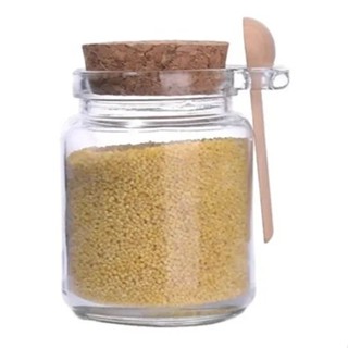 Pote de Vidro c/ Colher de Madeira e Tampa de Rolha - 250ml - 7cm x 10cm em Oferta na Shopee