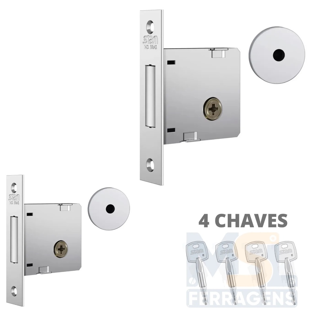 Par Fechadura Auxiliar Trava 1004 Tetra Porta Externa Roseta Redonda Inox Polido Stam