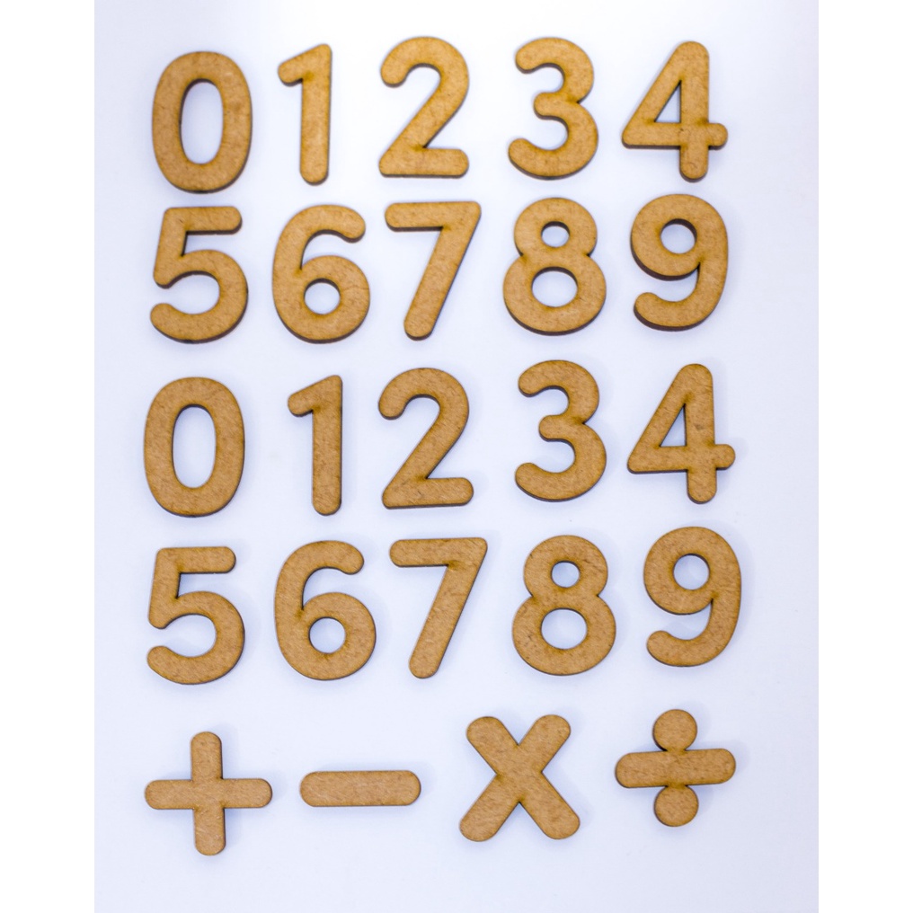 Kit Números Matemática MDF Tamanhos 2,5cm a 5cm.
