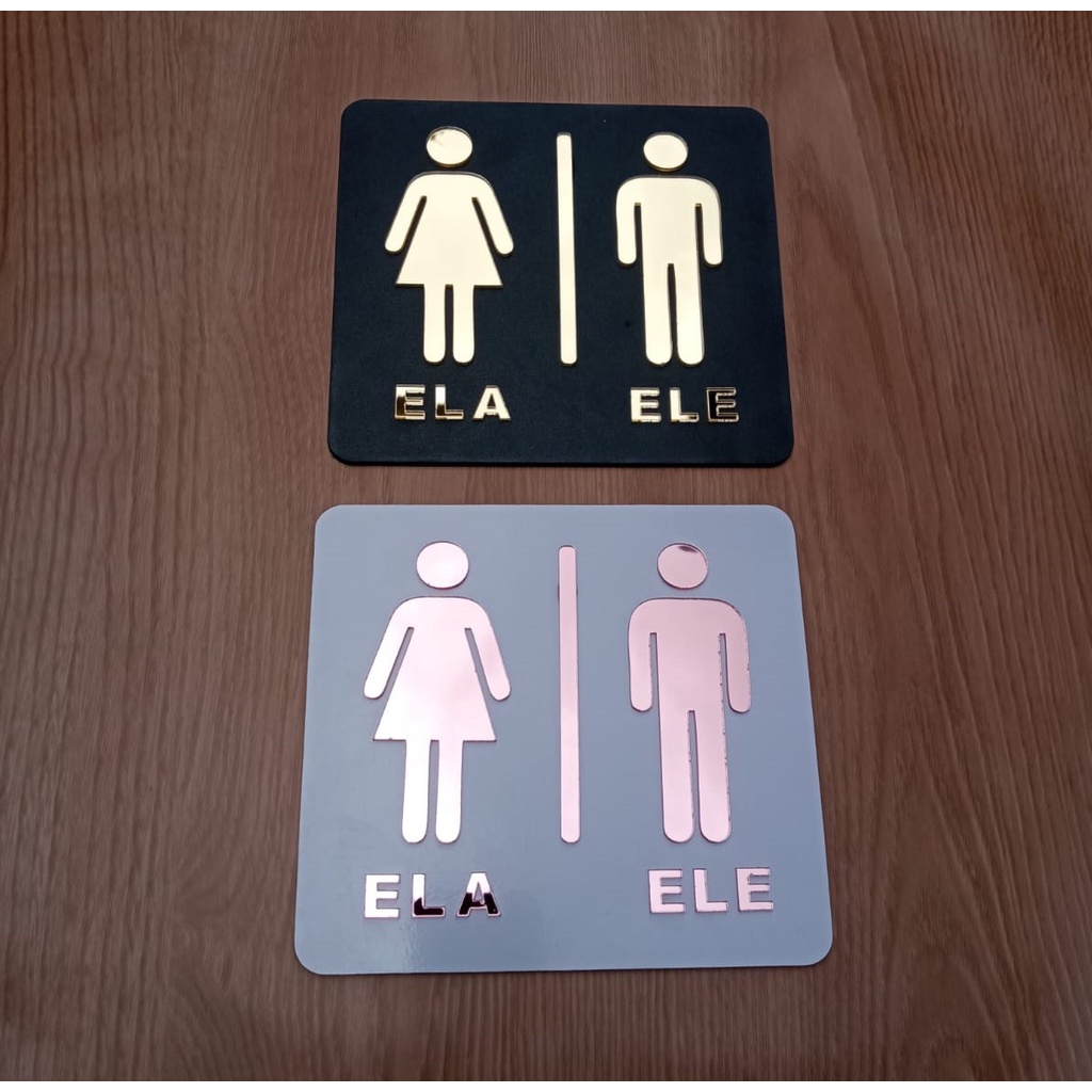 Placa Sinalizadora em Acrílico Espelhado para Porta de Banheiro Toalete - Feminino Masculino - Decoração