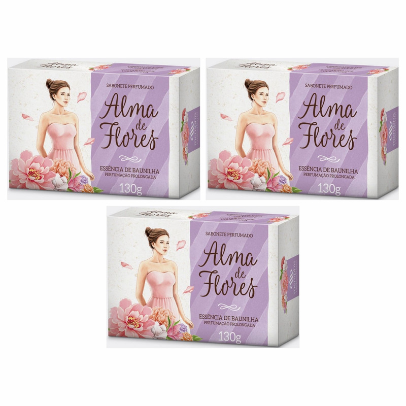 Kit 3 Sabonete Perfumado Alma De Flores Em Barra Baunilha 130g