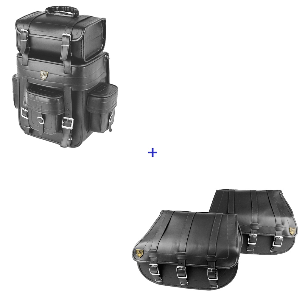 Kit Viagem Alforge Traseiro 32 Litros Couro Sintético Liso + Alforge Lateral 3F 25 Litros Couro Sintético Liso