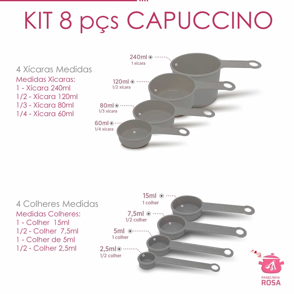 conjunto de medidas e Medidores xicaras e colheres cappuccino  - 8 peças confeitaria em Oferta na Shopee