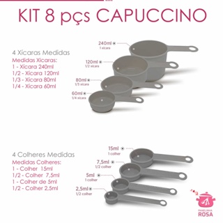 conjunto de medidas e Medidores xicaras e colheres cappuccino  - 8 peças confeitaria em Oferta na Shopee