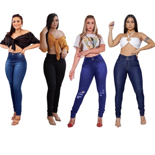 Calça Jeans Feminina Skinny com (elastano) Cintura Alta com efeito levanta bumbum em promoção