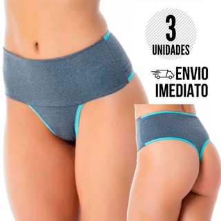 Kit 3 Calcinhas Fitness FIO DENTAL Cintura Alta Com Compressão Lingerie