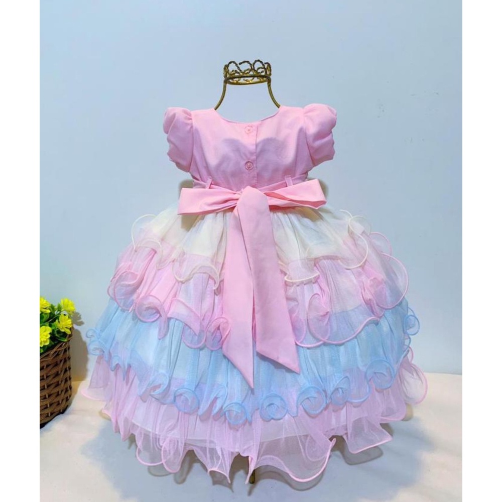 Vestido de Festa Infantil Fantasia Florzinhas Tule e Cetim Candy Colors  Euro Baby na EuroBabyKids