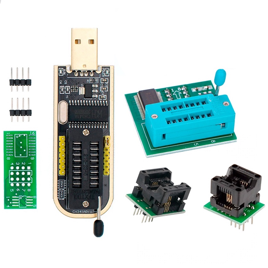 Kit Gravadora USB de Bios Eprom CH341A Series 24 25 + Adaptador de Voltagem 1.8V + Adaptador Soic8 Sop8 Dip8 200mil + Adaptador Soic 8 Sop 8 Dip 8 150mil