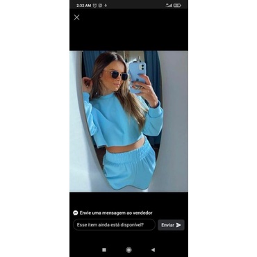 Conjunto moleton feminino flanelado  Blusa estilo crooped é calça jogger