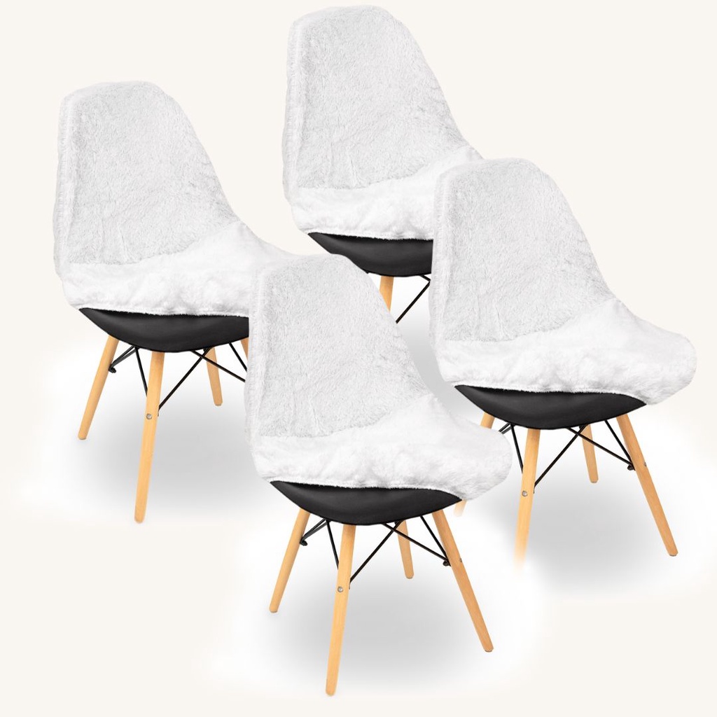 Kit Capa Cadeira Eames Eiffel Pelo Curto: Branca 4 Peças pelinho decoracao presente penteadeira jantar escritorio quarto