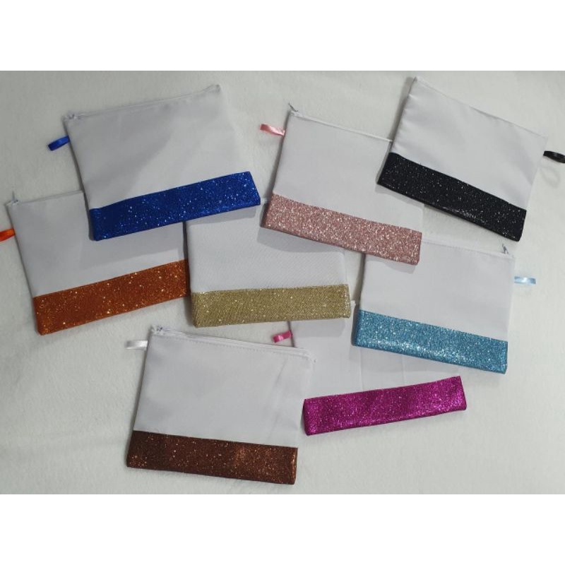 10 unidades de Necessaire Dublada com tarja de glitter - para sublimação - 15x20cm em Oferta na Shopee