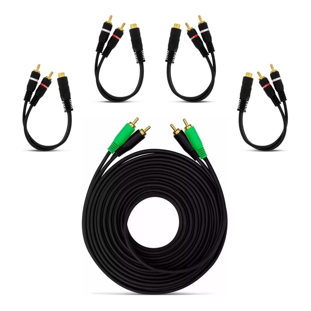 Kit 4 Cabos Y 2 Machos 1 Fêmea + Rca Blindado 5 Metros Preto em Oferta na Shopee