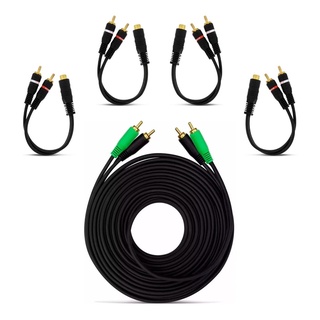 Kit 4 Cabos Y 2 Machos 1 Fêmea + Rca Blindado 5 Metros Preto