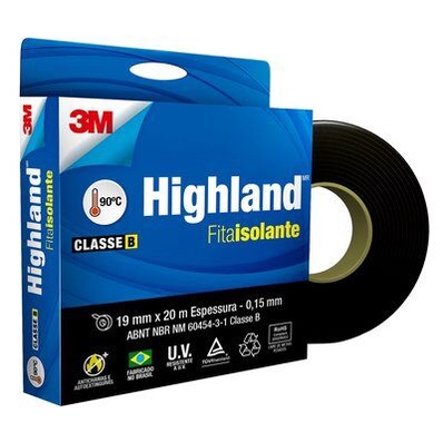 Fita Isolante Highland 20 Metros x 19mm Preta Profissional 3M - Home & Living