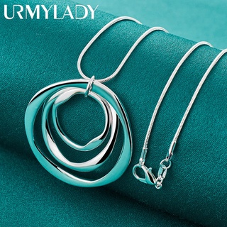 URMYLADY 925 Prata Esterlina Três Anéis Pingente 16-30 Polegadas Colar Cobra Corrente Para Jóias De Noivado