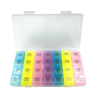 Porta Comprimido Semanal c/ Estojo Manhã Tarde Noite Adicional Suplente 28 Compartimentos p/ Remédio em Oferta na Shopee