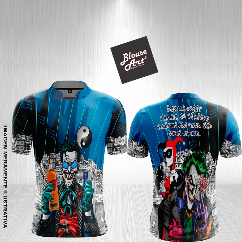 Camiseta Camisa de Quebrada Favela Arlequina Coringa Desumilde Jamais QB17 Camisa Gola Padre