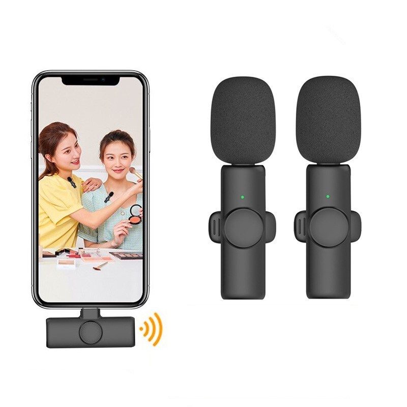 Microfone Duplo Lapela Wireless Sem fio para Iphone Ipad Lightning Plug In Play