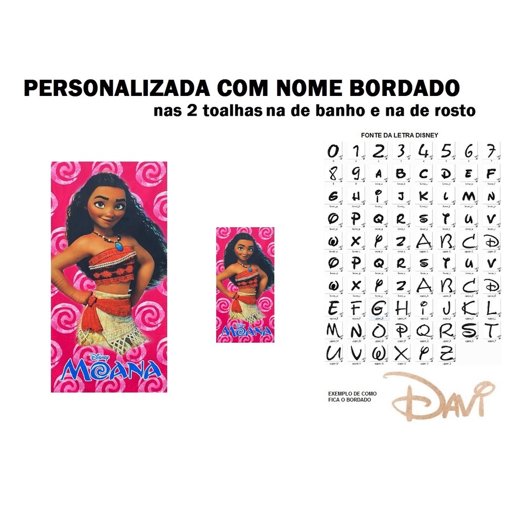 PERSONALIZADA NOME BORDADO kit Toalha de Banho Infantil Moana R + Toalha de Rosto
