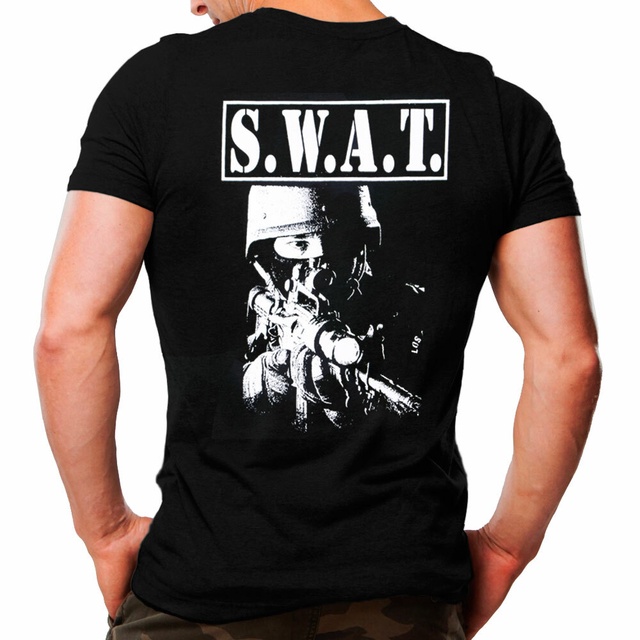 Camiseta Militar Estampada SWAT Atirador - Preta