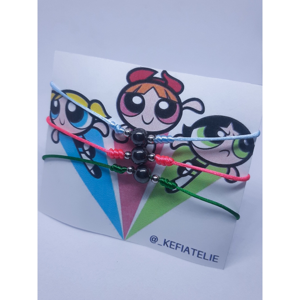 Trio Pulseiras Meninas Super Poderosas Amizade Amigas Miçangas Hematita