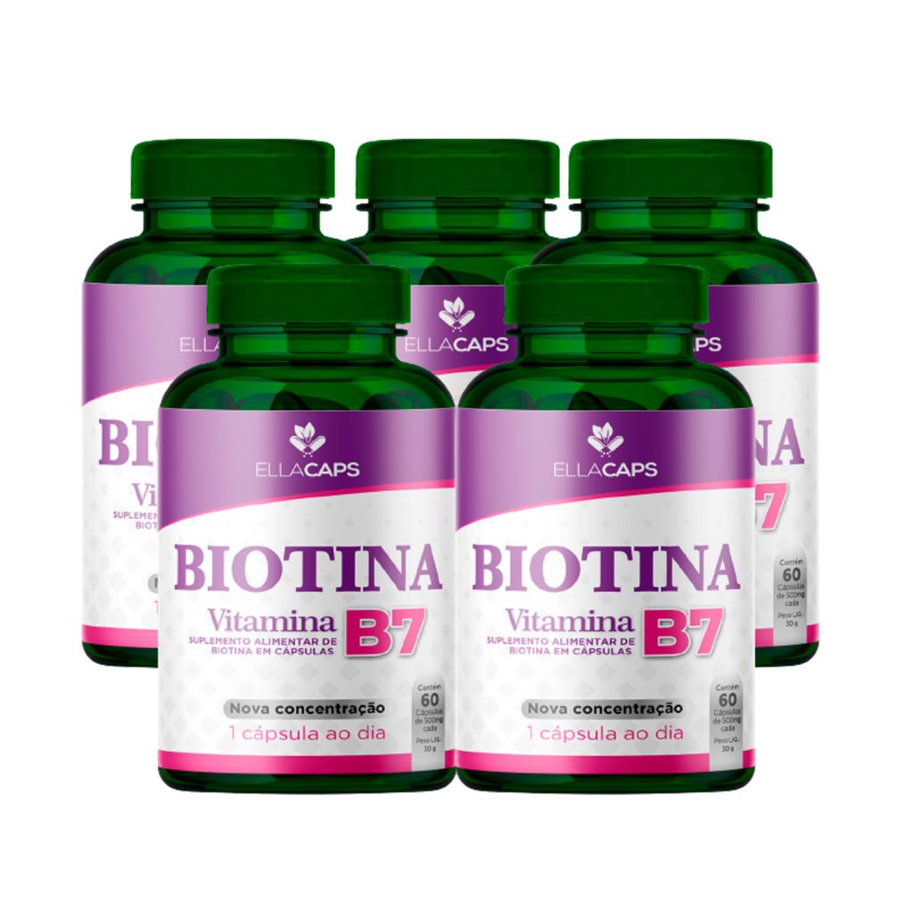 Kit 5 Biotina Vitamina B7 - Pote Com 60 Capsulas - Ellacaps | Shopee Brasil