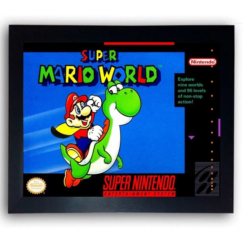 Quadro Decorativo Super Mario World Snes Moldurado Cod10