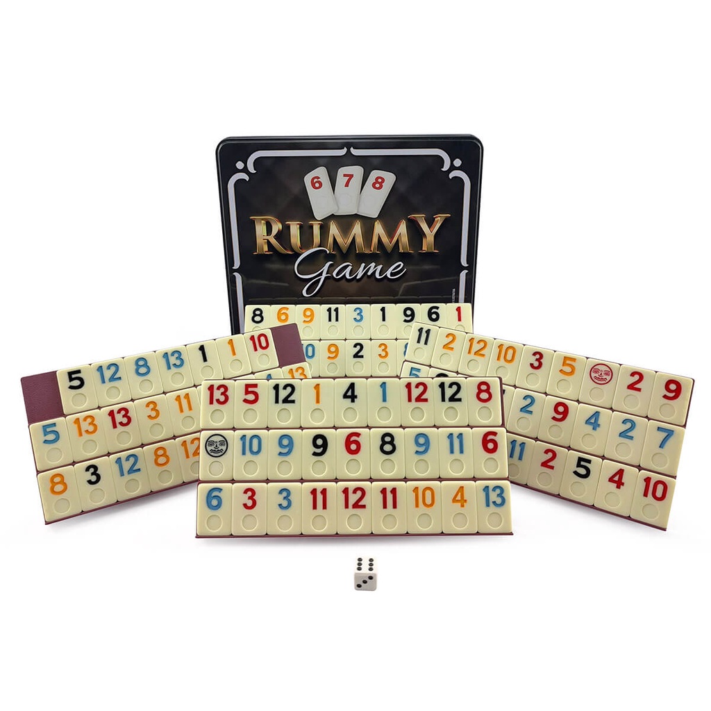 Jogo Rummy Hoyle Games 106 Peças Jogo de Tabuleiro Rummikub Original Com 4 Suportes e Estojo Lata