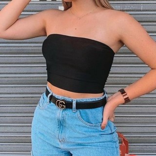 Blusa cropped faixa com bojo Tecido com elastano tendência