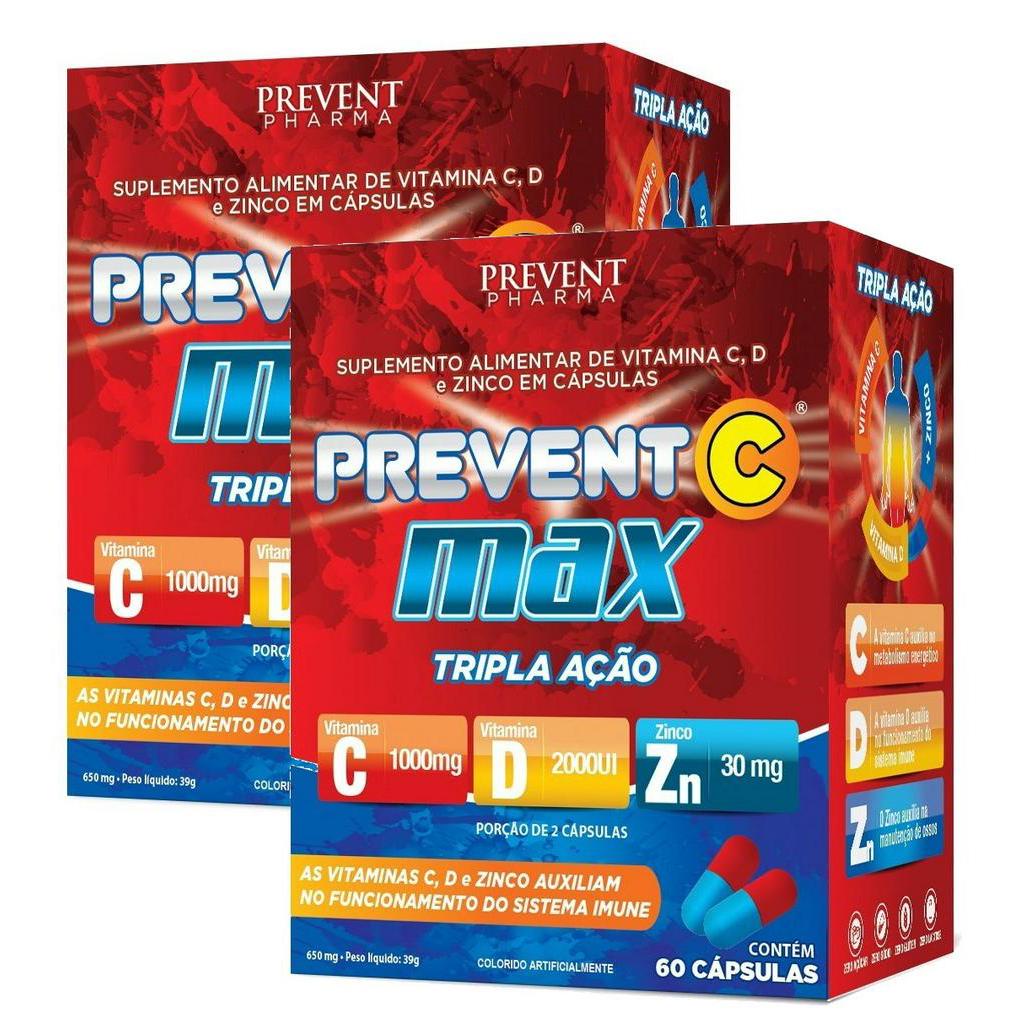 Prevent Max Tripla Acao Vitamina C D E Zinco 1000mg Vitamina D120 Capsulas Prevent Pharma - Health