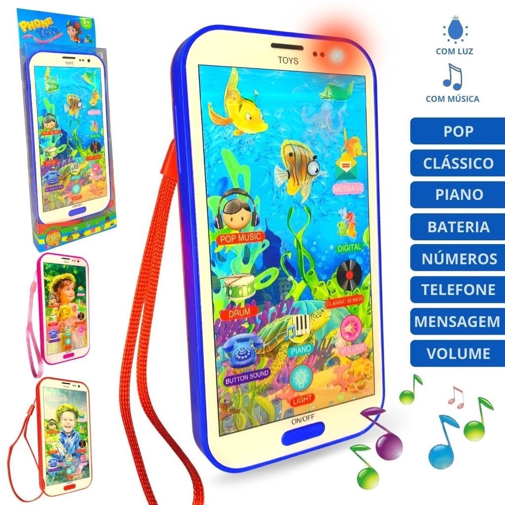 Brinquedo celular infantil musical com imagem 3D Smartphone para crianças com luz e som