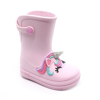 Galocha Bota Infantil Plugt Menina Confortável Leve Macio Unicórnio 3D Glitter Pink Rosa