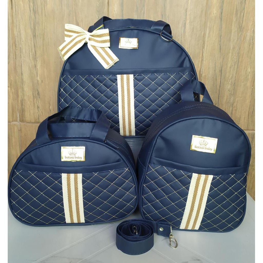 kit 3 peças Bolsa Maternidade Modelo Super Luxo Mega Promoção Azul Marinho