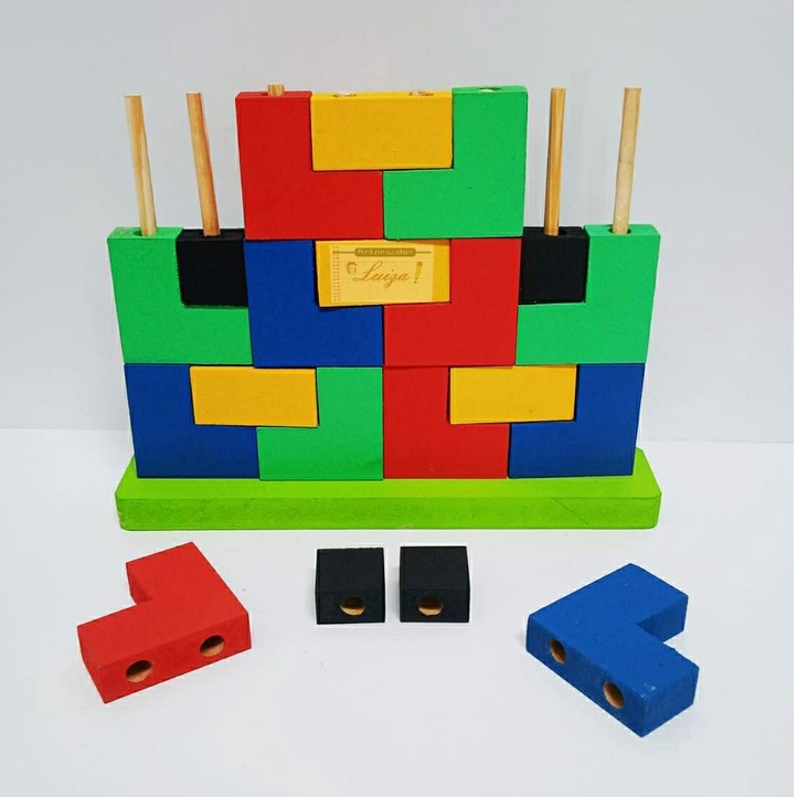 Tetris Empilh Vel De Madeira Brinquedo Educativo Pedag Gico De Montar Blocos De Encaixe
