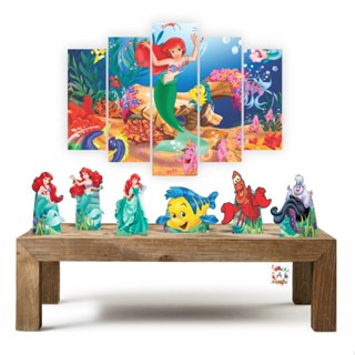 A Pequena Sereia kit com 1 quadro mosaico + 6 totens de mesa em mdf decoração para festa em Oferta na Shopee