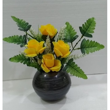 Arranjo Rosa Amarela Artificial, em Vaso Oval Decoração de Ambiente |  Shopee Brasil