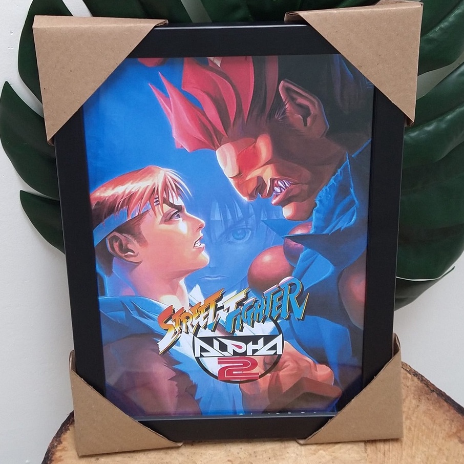 Quadro Street Fighter Alpha 2 com moldura e vidro pôster gamer geek nerd arcade