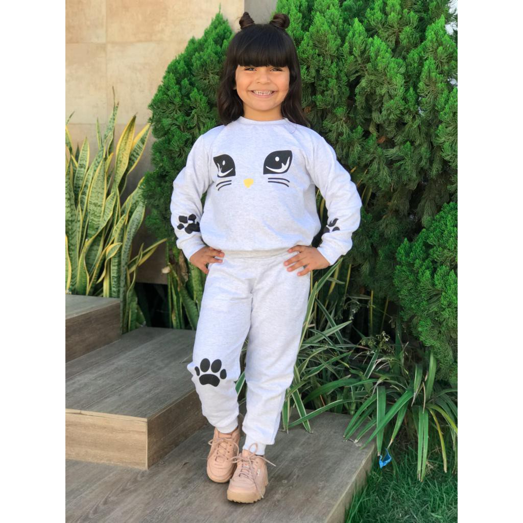 Conjunto de Calça e Blusão Moletom Infantil Menina Moletom Flanelado Conjunto de Inverno Infantil
