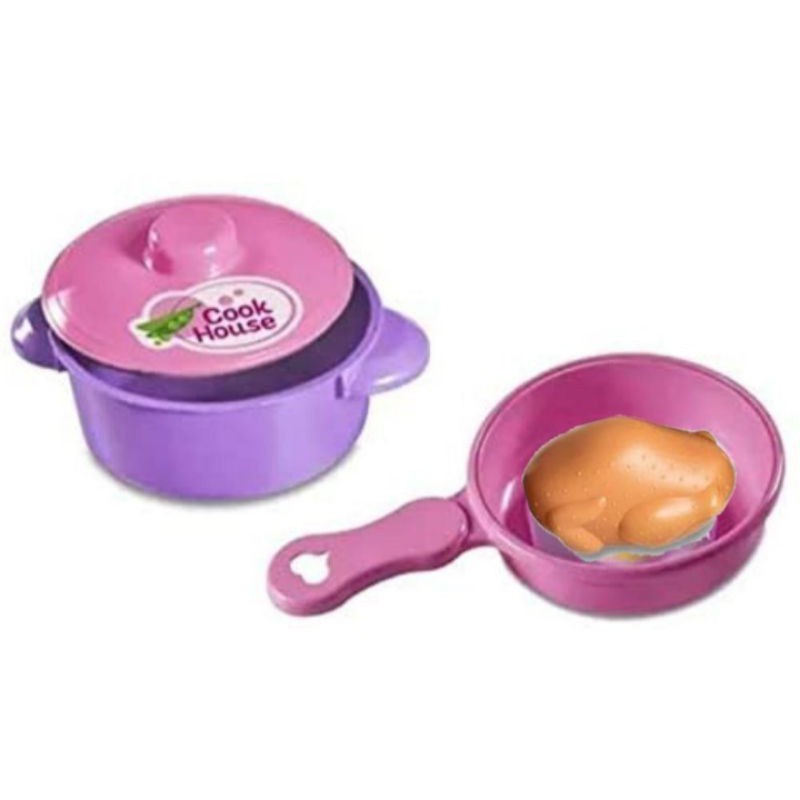 Brinquedo Panelinha com tampa e Frigideira com Frango Assado Rosa Faz de Conta Cozinha Divertida Criativa