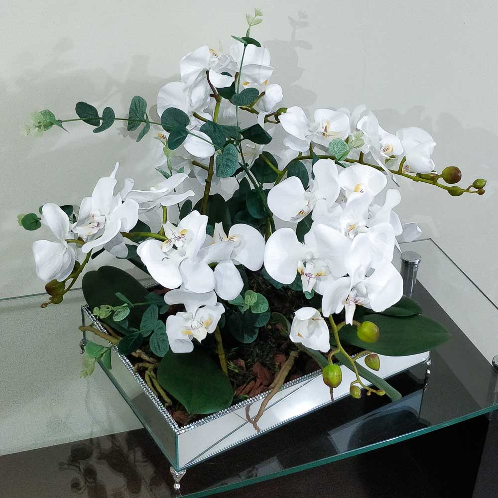 Arranjo para mesa de jantar orquidea branca com bandeja espelhada | Shopee  Brasil