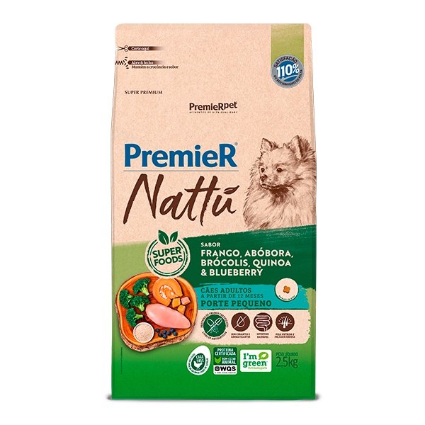 Ração Premier Nattu para Cães Adultos de Pequeno Porte Sabor Abóbora - 2,5Kg em Oferta na Shopee