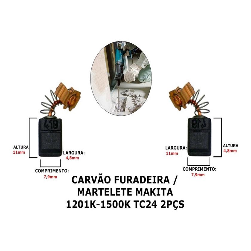 Escova Carvão Furadeira / Martelete Makita 1201k-1 Tc24 2pcs - Home & Living