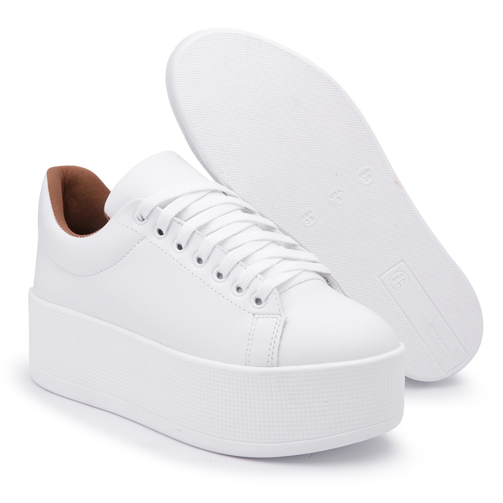Tenis Feminino Plataforma Sapatenis Tendência Branco Sola Alta Fashion Blogueira