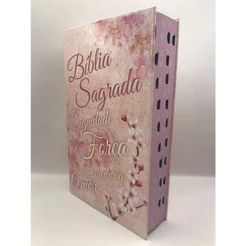 Bíblia Sagrada Letra Hipergigante Com Harpa - Revista e Corrigida - Capa Dura Floral Rosa