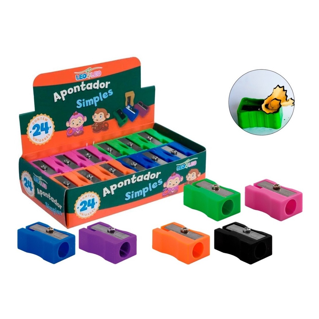 Kit Jogo Caixa Com 24 Apontadores Escolar De Lápis Escrever Colorido Retangular Várias Cores - Stationery