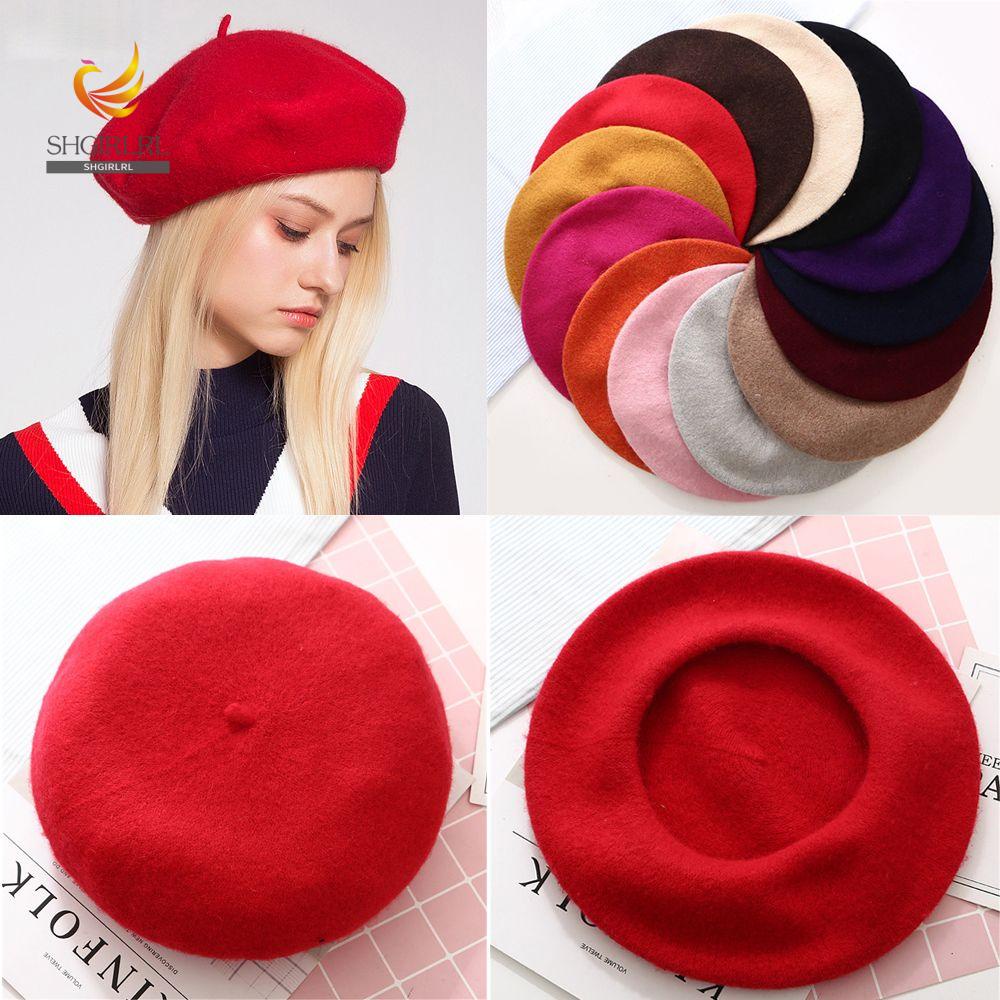 Shgirl Boina Feminina Francesa Cor Lisa / Boina Quente Para Inverno / Outono